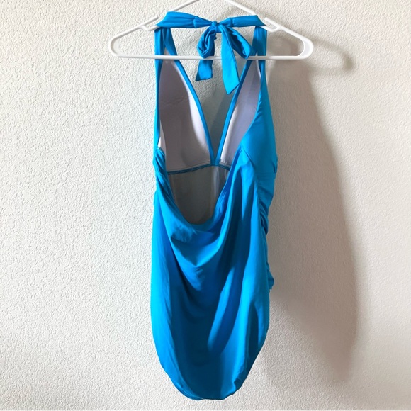Lauren Ralph Lauren Blue Vintage Inspired Y2K Halter Neck One Piece Swimsuit 16 - Picture 3 of 4